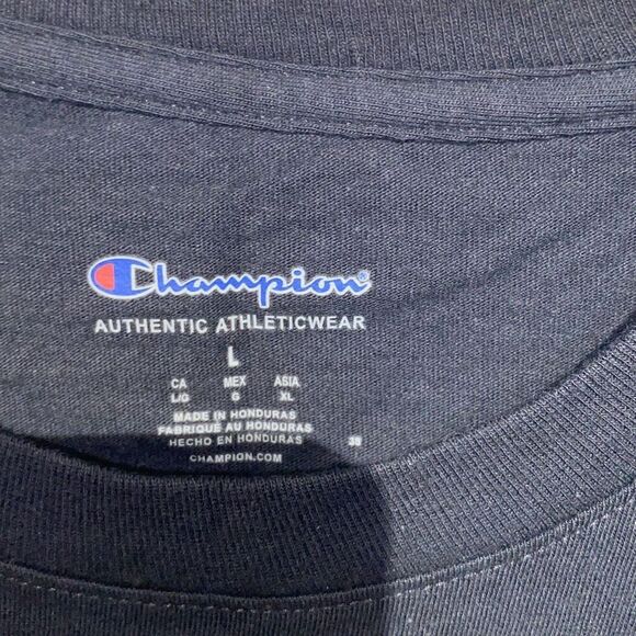 Champion Men's Black Crew Neck Short Sleeve Spell Out Logo Graphic T-shirt Large - Picture 9 of 9